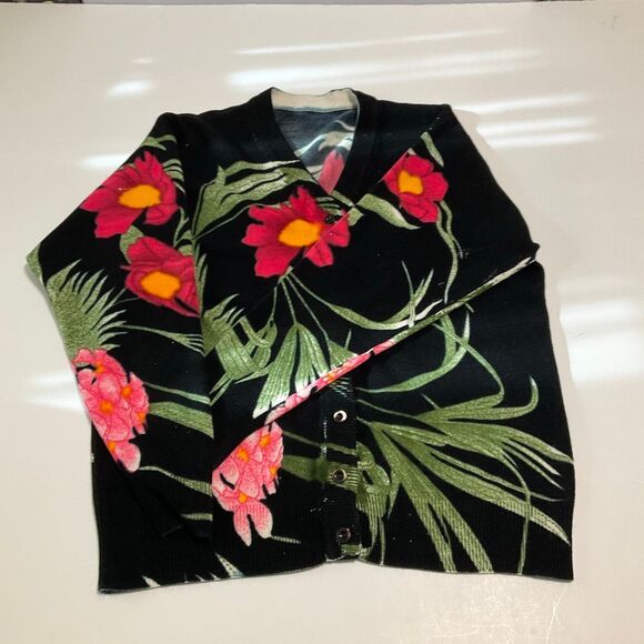 Tropical Floral Black Cardigan, Medium - Picture 7 of 11